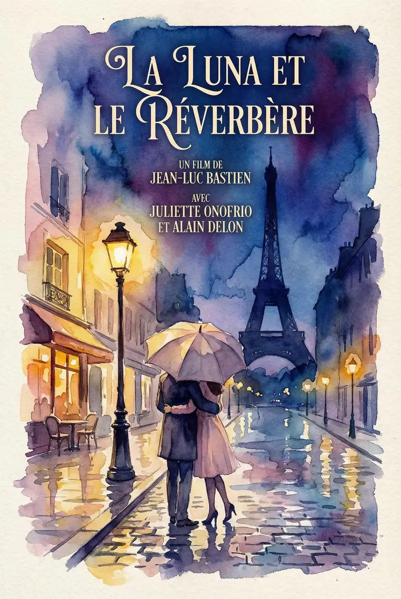 法国浪漫电影海报 - 巴黎雨夜的诗意邂逅